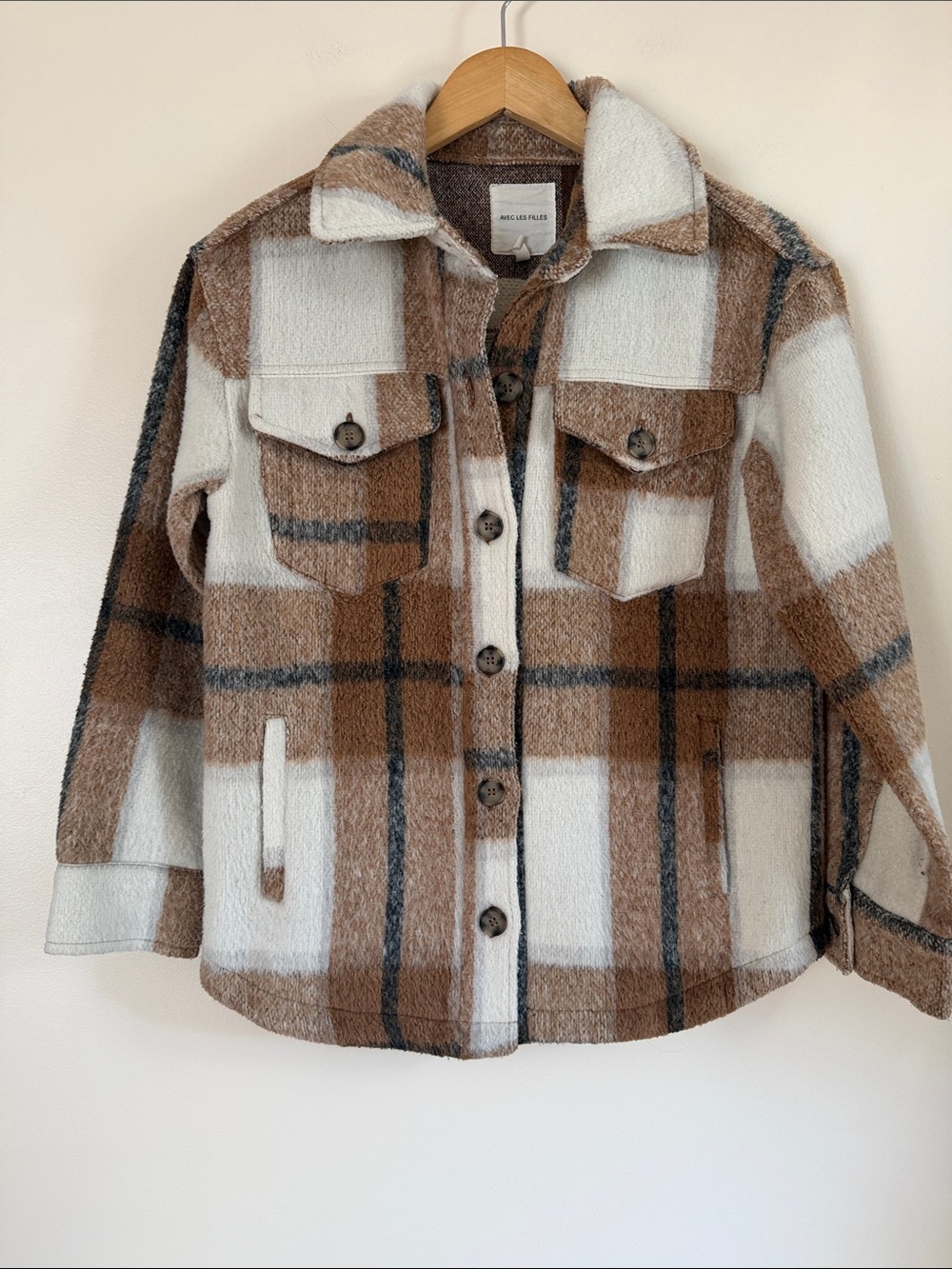 Anthropologie Avec Les Filles Brown & White Plaid Teddy Shacket